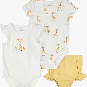 NWT Petit Lem Giraffe 3 Piece Bodysuits and Ruffle Rib Bloomers Set - 9m